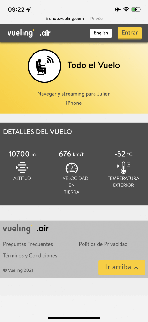 Vueling interface Wi-Fi